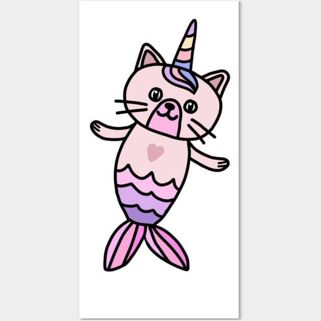 Cute Cat Mermaid Unicorn Fish Wall Art by logiamerch