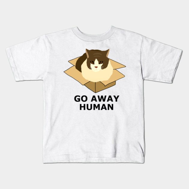 Go Away Human Funny Cat in a Box Kids T-Shirt by logiamerch