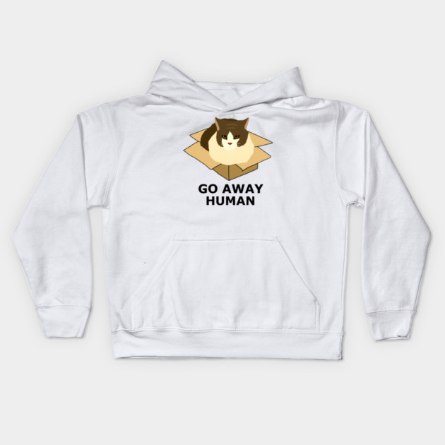 Go Away Human Funny Cat in a Box Kids Hoodie by logiamerch