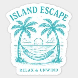 Island Escape - Relax and Unwind Hammock Beach Sunset Design Sticker