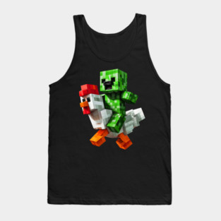 Funny Minecraft Creeper and Chicken Tank Top