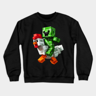 Funny Minecraft Creeper and Chicken Crewneck Sweatshirt