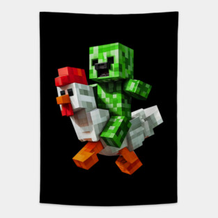 Funny Minecraft Creeper and Chicken Tapestry