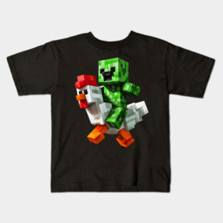 Funny Minecraft Creeper and Chicken Kids T-Shirt