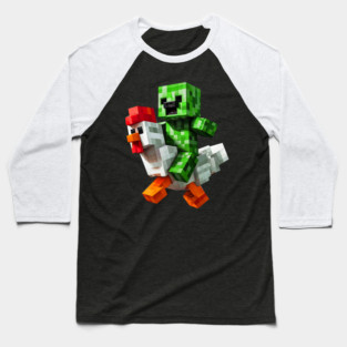 Funny Minecraft Creeper and Chicken Baseball T-Shirt