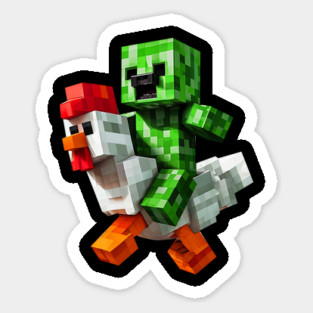 Funny Minecraft Creeper and Chicken Sticker