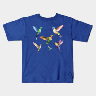 Colorful Hummingbirds in Flight Kids T-Shirt