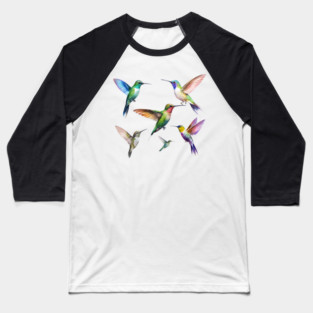 Colorful Hummingbirds in Flight Baseball T-Shirt