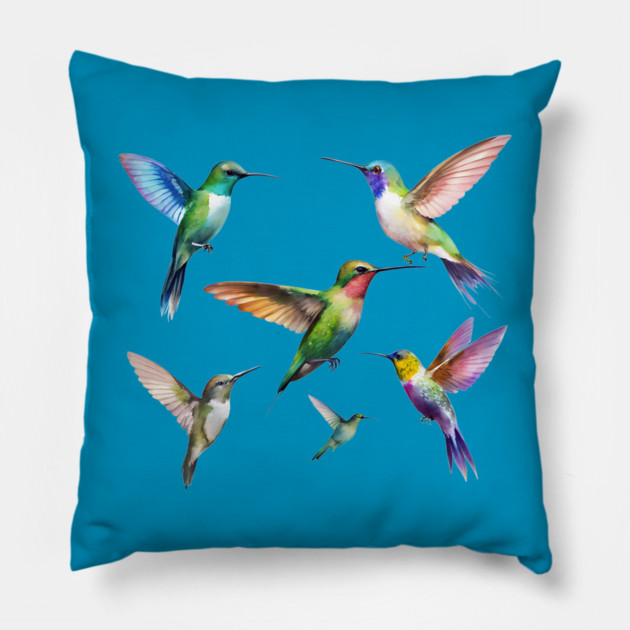 Colorful Hummingbirds in Flight Pillow by DonWillisJrArt