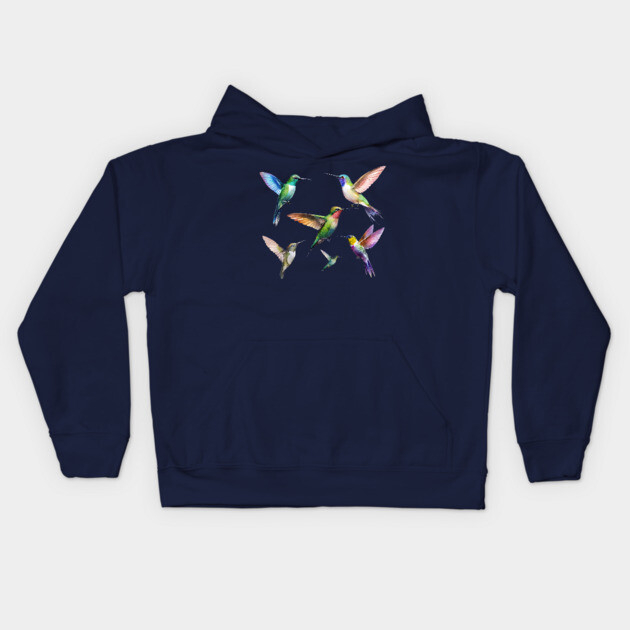 Colorful Hummingbirds in Flight Kids Hoodie by DonWillisJrArt