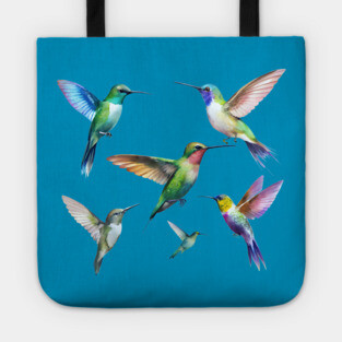 Colorful Hummingbirds in Flight Tote