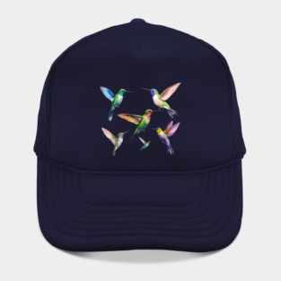 Colorful Hummingbirds in Flight Hat