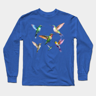 Colorful Hummingbirds in Flight Long Sleeve T-Shirt