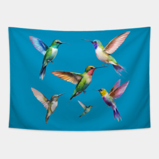 Colorful Hummingbirds in Flight Tapestry