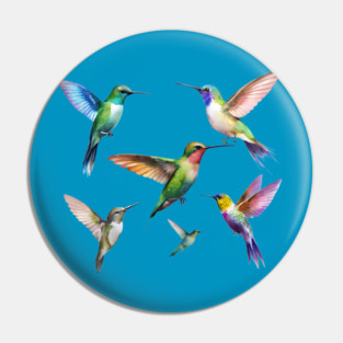 Colorful Hummingbirds in Flight Pin