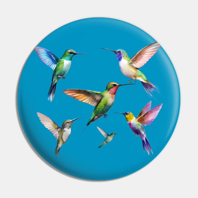 Colorful Hummingbirds in Flight Pin by DonWillisJrArt