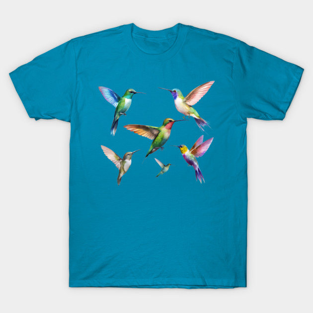 Colorful Hummingbirds in Flight T-Shirt by DonWillisJrArt