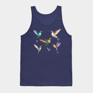 Colorful Hummingbirds in Flight Tank Top