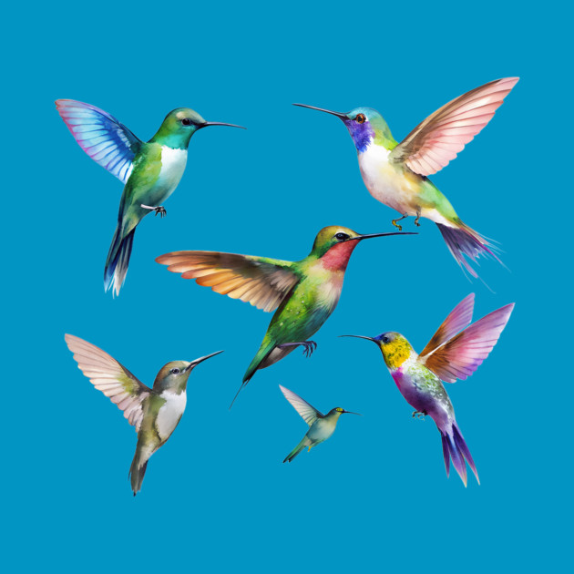 Colorful Hummingbirds in Flight by DonWillisJrArt