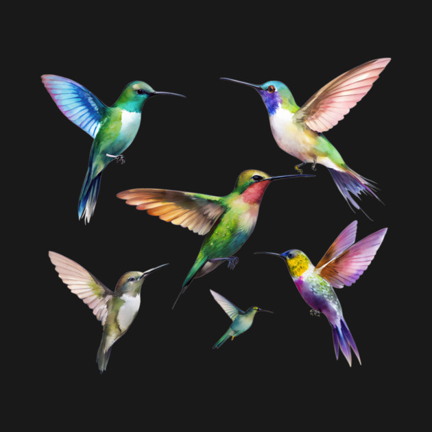 Colorful Hummingbirds in Flight by DonWillisJrArt