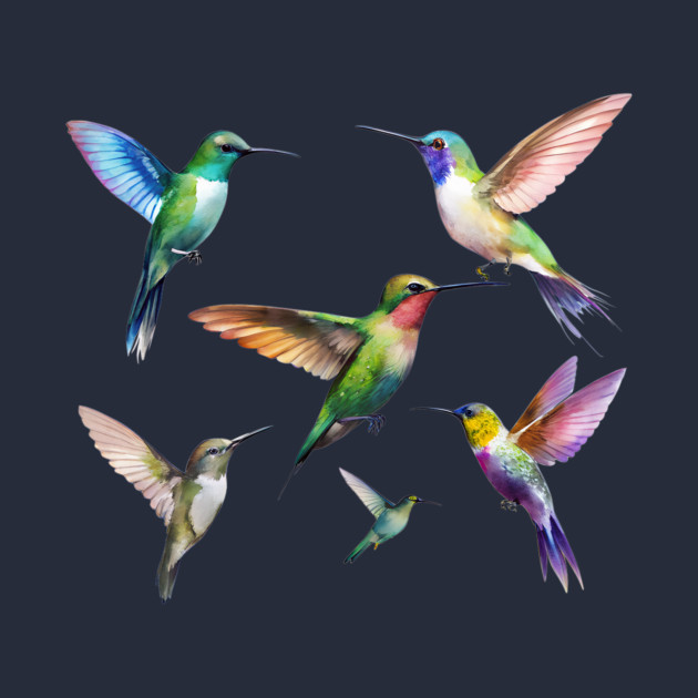 Colorful Hummingbirds in Flight by DonWillisJrArt