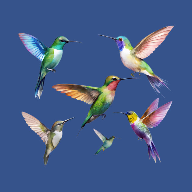 Colorful Hummingbirds in Flight by DonWillisJrArt