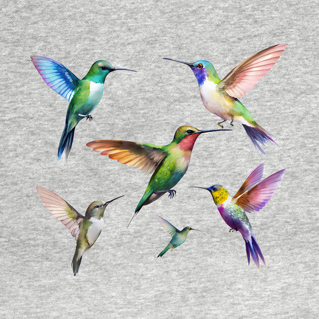 Colorful Hummingbirds in Flight by DonWillisJrArt