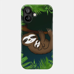 Cute sloth Mom with cub Baby sloth Phone Case