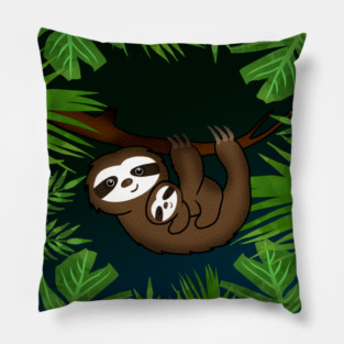 Cute sloth Mom with cub Baby sloth Pillow