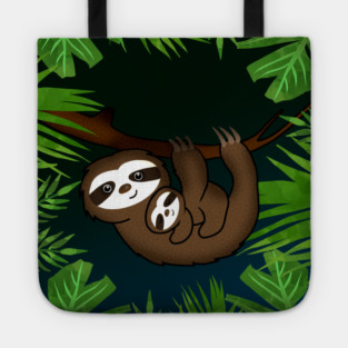 Cute sloth Mom with cub Baby sloth Tote