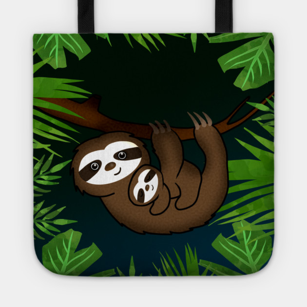 Cute sloth Mom with cub Baby sloth Tote by logiamerch