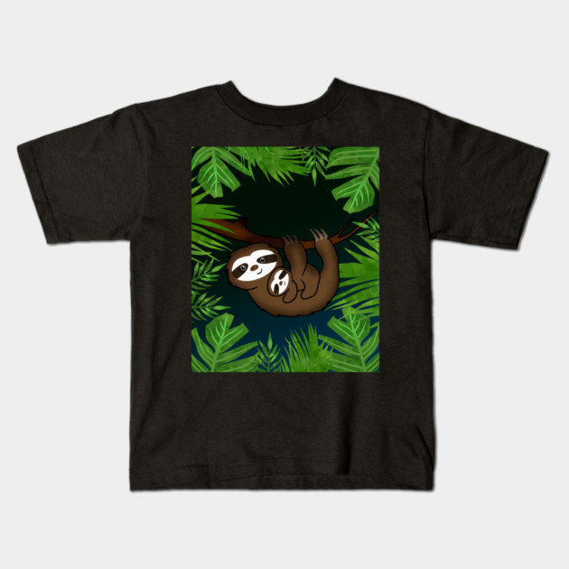 Cute sloth Mom with cub Baby sloth Kids T-Shirt by logiamerch
