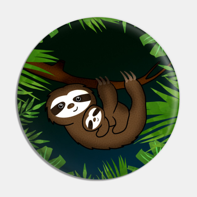 Cute sloth Mom with cub Baby sloth Pin by logiamerch