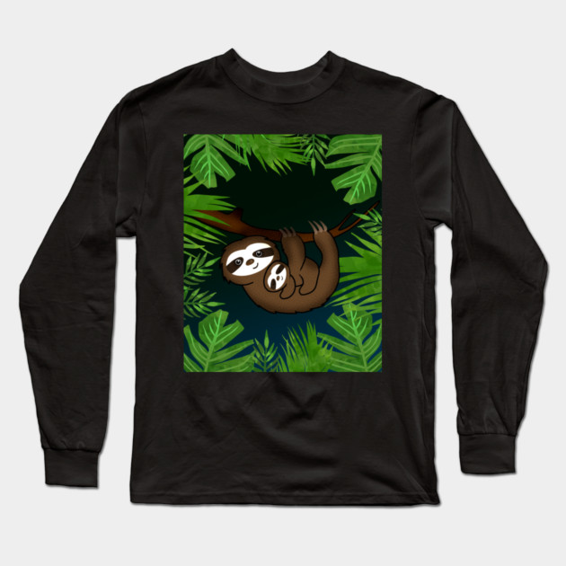 Cute sloth Mom with cub Baby sloth Long Sleeve T-Shirt by logiamerch