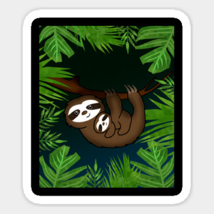 Cute sloth Mom with cub Baby sloth Sticker