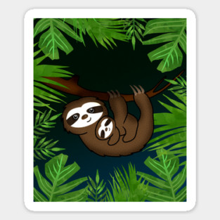 Cute sloth Mom with cub Baby sloth Magnet