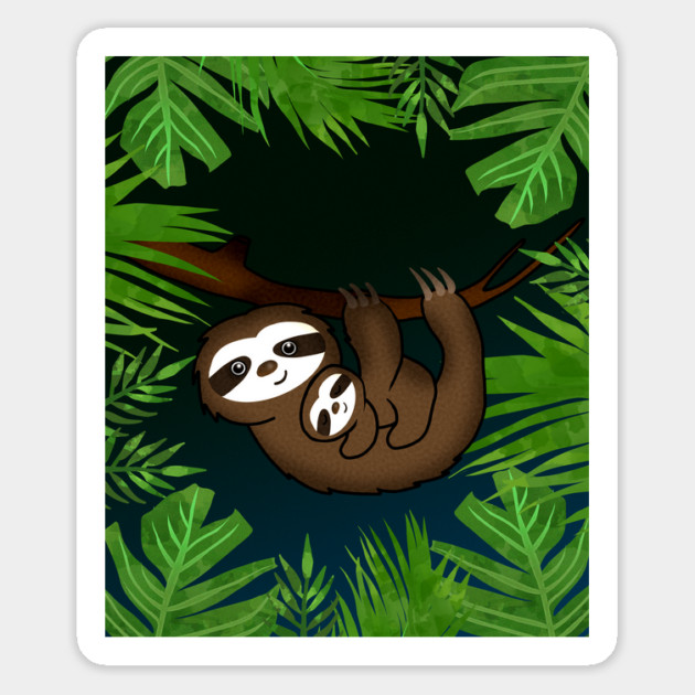 Cute sloth Mom with cub Baby sloth Magnet by logiamerch