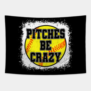 Funny Women Softball Mom Shirts Pitches Be Crazy Softball Long Sleeve T-Shirt Tapestry