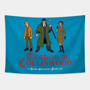 Terror at Collinwood - Cartoon Dark Shadows - Barnabas, Julia, Willie - designed by Eric Marshall Tapestry