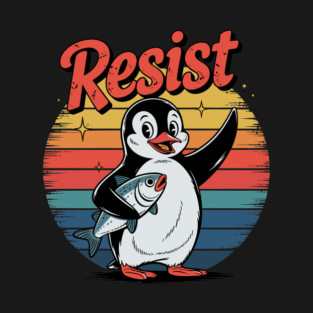 Resist Penguin Power Retro Sunset Design T-Shirt