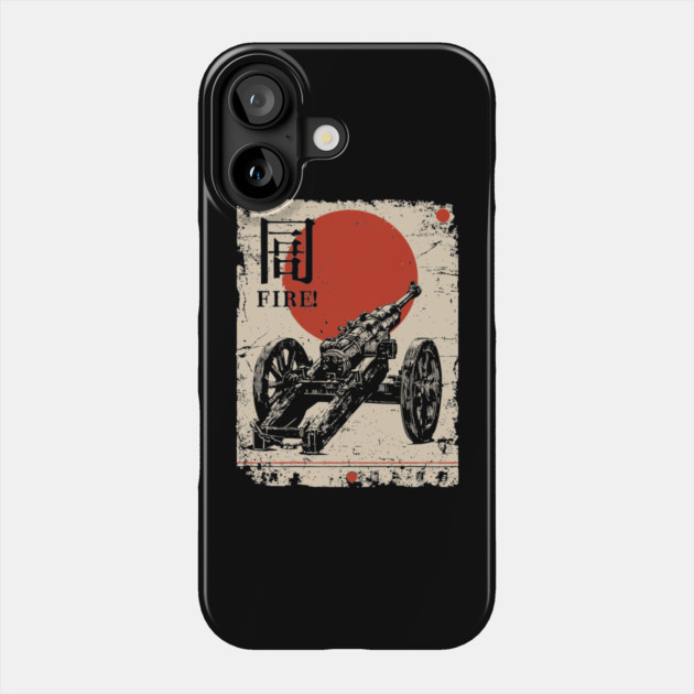 World War Artillery - Woodblock Print Phone Case by TuncGK