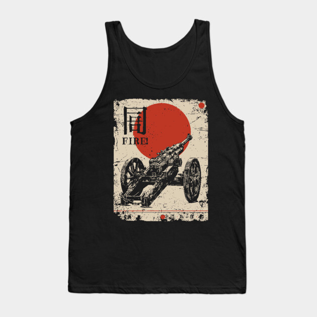 World War Artillery - Woodblock Print Tank Top by TuncGK