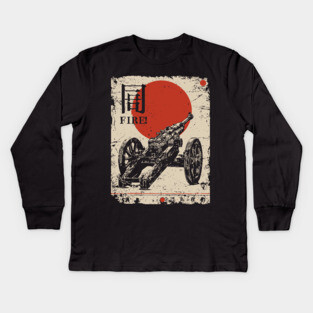 World War Artillery - Woodblock Print Kids Long Sleeve T-Shirt