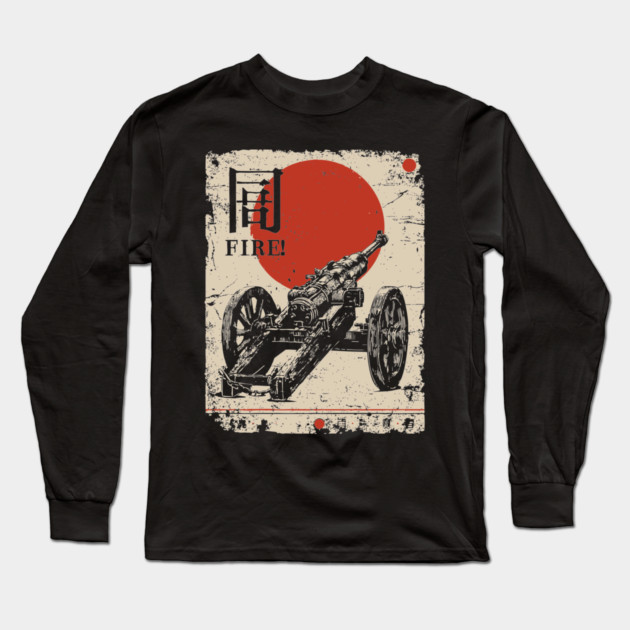World War Artillery - Woodblock Print Long Sleeve T-Shirt by TuncGK