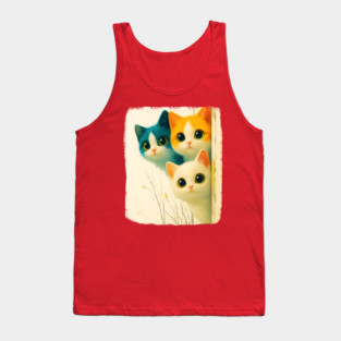 Adorable Trio of Colorful Big-Eyed Kittens Tank Top
