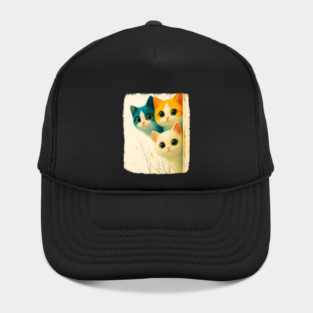 Adorable Trio of Colorful Big-Eyed Kittens Hat