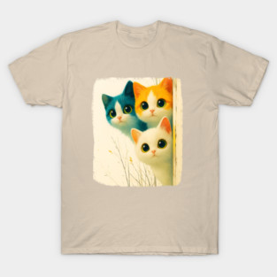 Adorable Trio of Colorful Big-Eyed Kittens T-Shirt