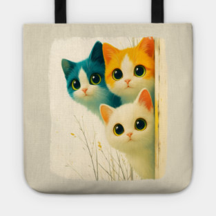 Adorable Trio of Colorful Big-Eyed Kittens Tote