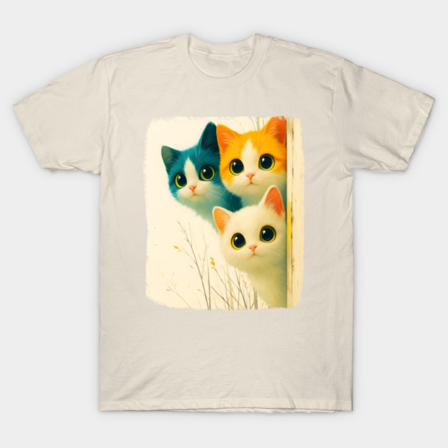 Adorable Trio of Colorful Big-Eyed Kittens T-Shirt by Premachandra's Store