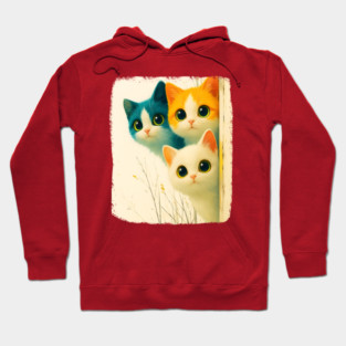 Adorable Trio of Colorful Big-Eyed Kittens Hoodie